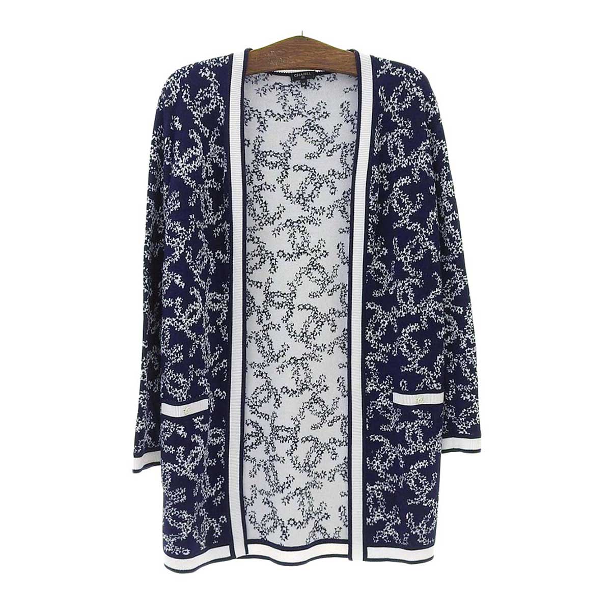 Chanel Cotton Knit Long Cardigan Navy