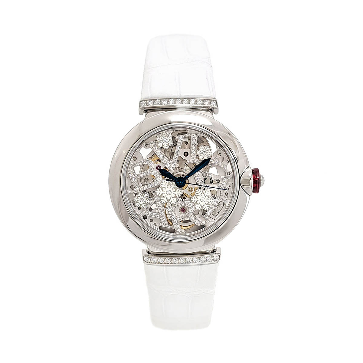 Bvlgari Stainless Steel Leather Diamond Skeleton Watch 103518