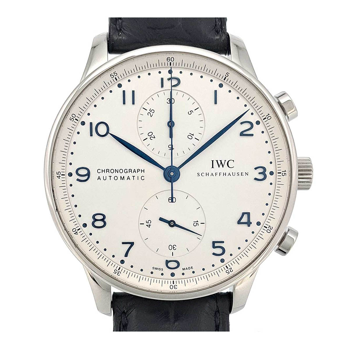 IWC Stainless Steel Leather Automatic Chronograph Watch IW371446