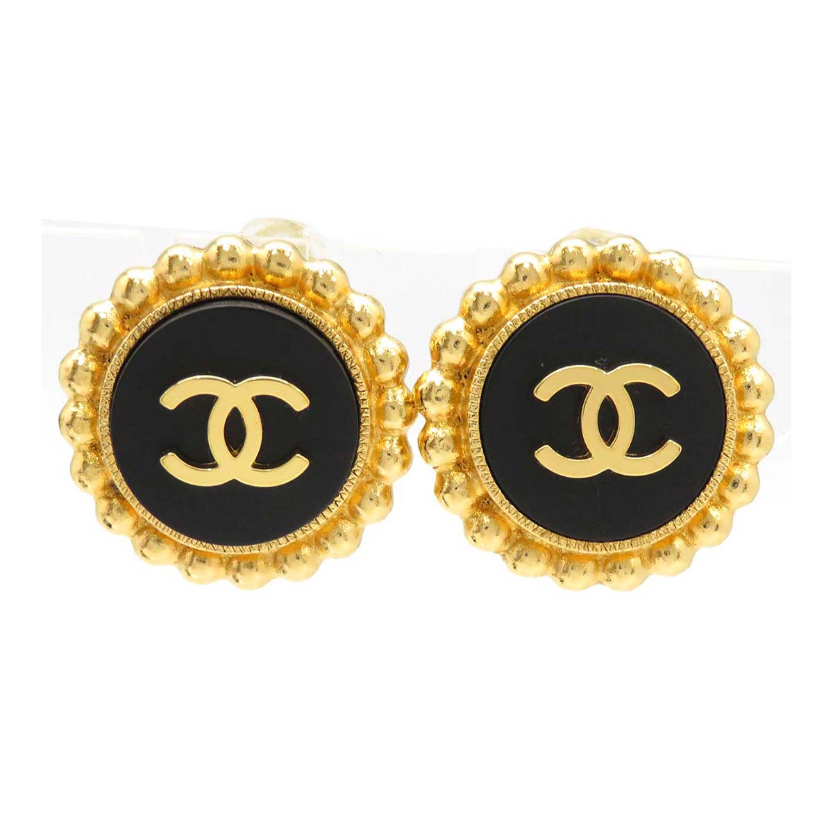 Chanel Vintage Round Earrings Black