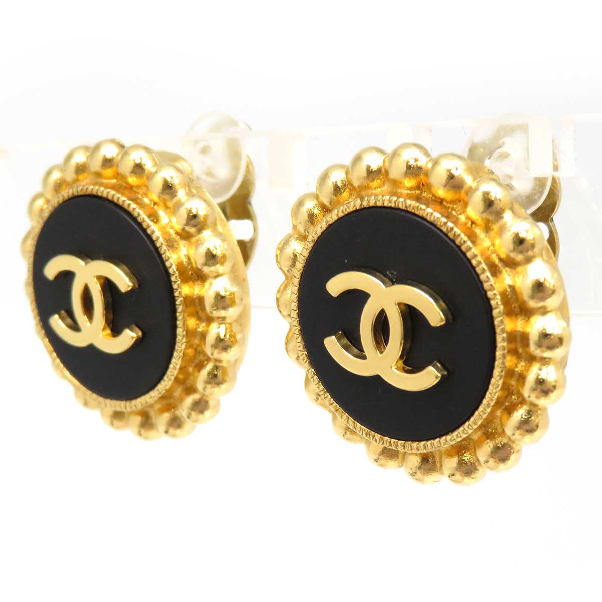 Chanel Vintage Round Earrings Black