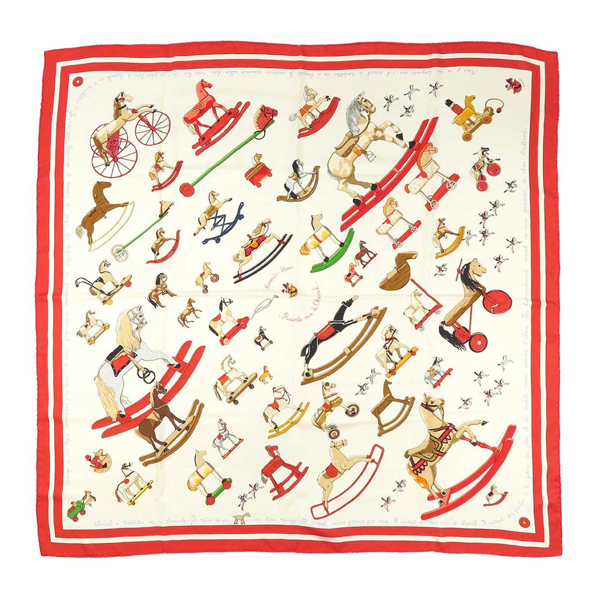 Hermes Scarf Ivory Red 90 RACONTE MOI LE CHEVAL