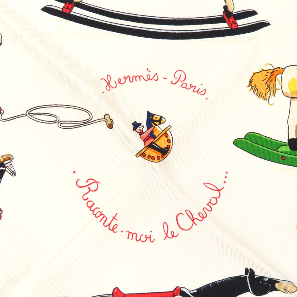 Hermes Scarf Ivory Red 90 RACONTE MOI LE CHEVAL