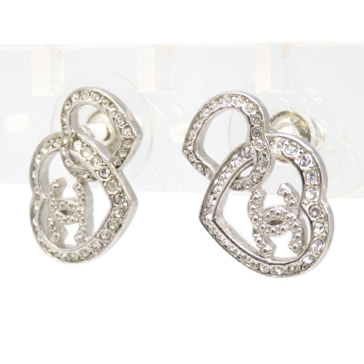 Chanel Metal Rhinestone Heart Earrings