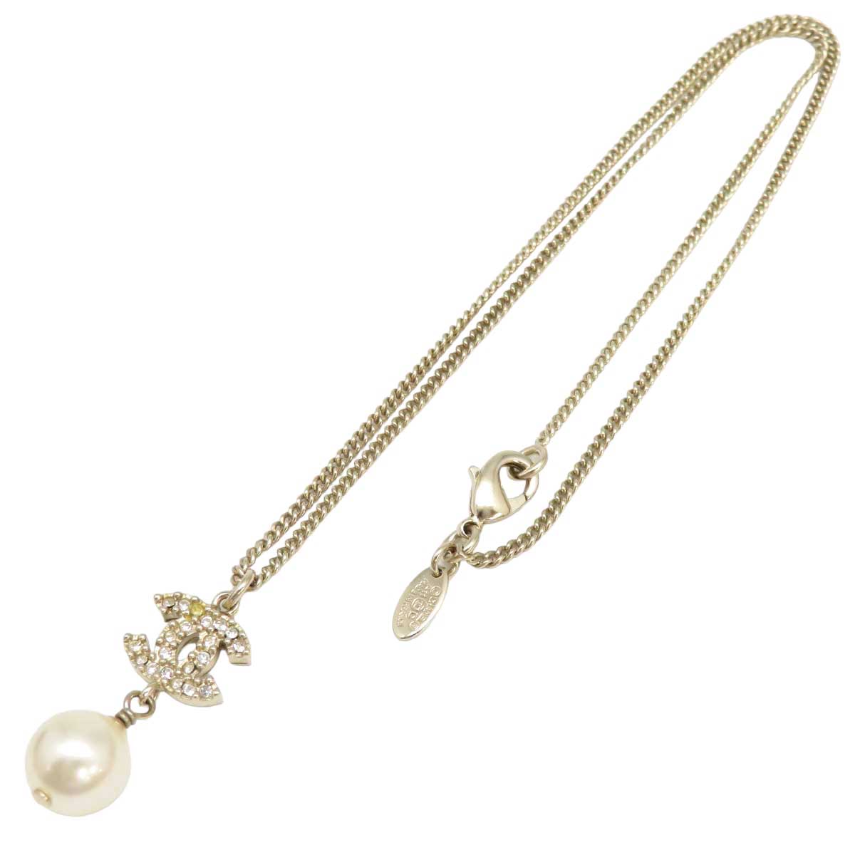 Chanel Metal Cotton Pearl Rhinestone Necklace