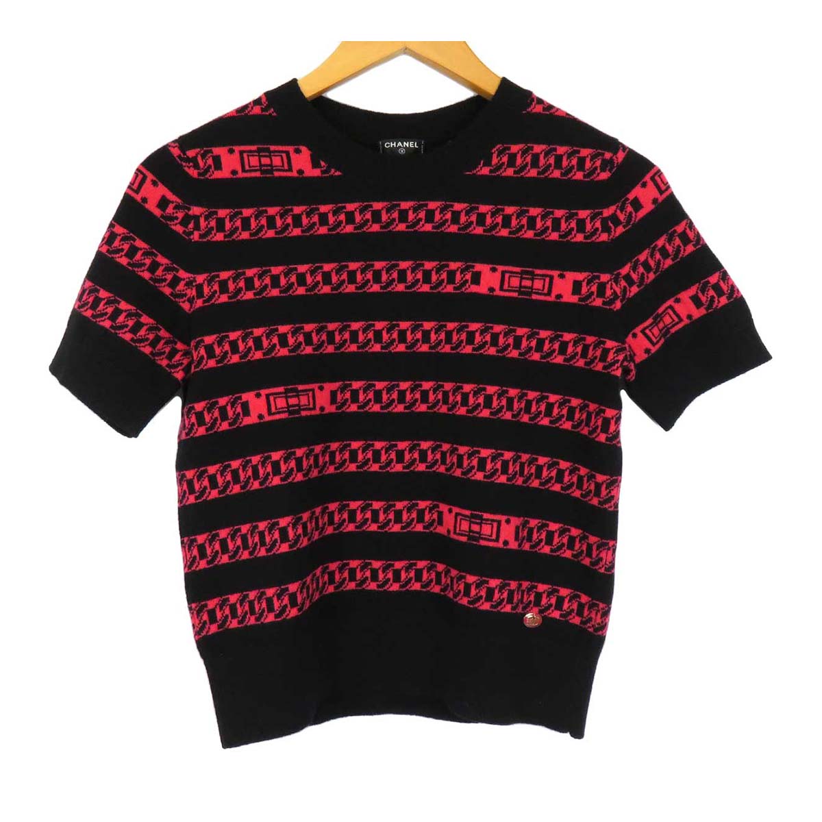 Chanel Cashmere Knit T-Shirt Black Pink