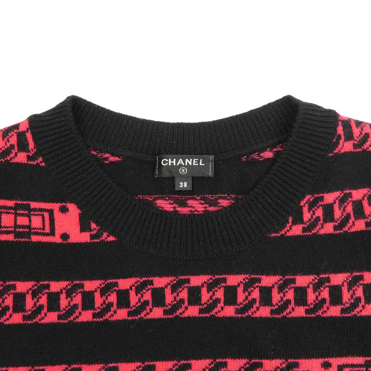 Chanel Cashmere Knit T-Shirt Black Pink