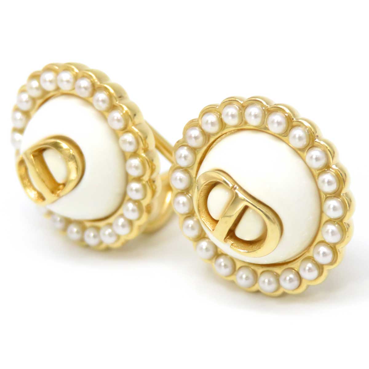 Dior Metal Resin Pearl Clip-On Earrings