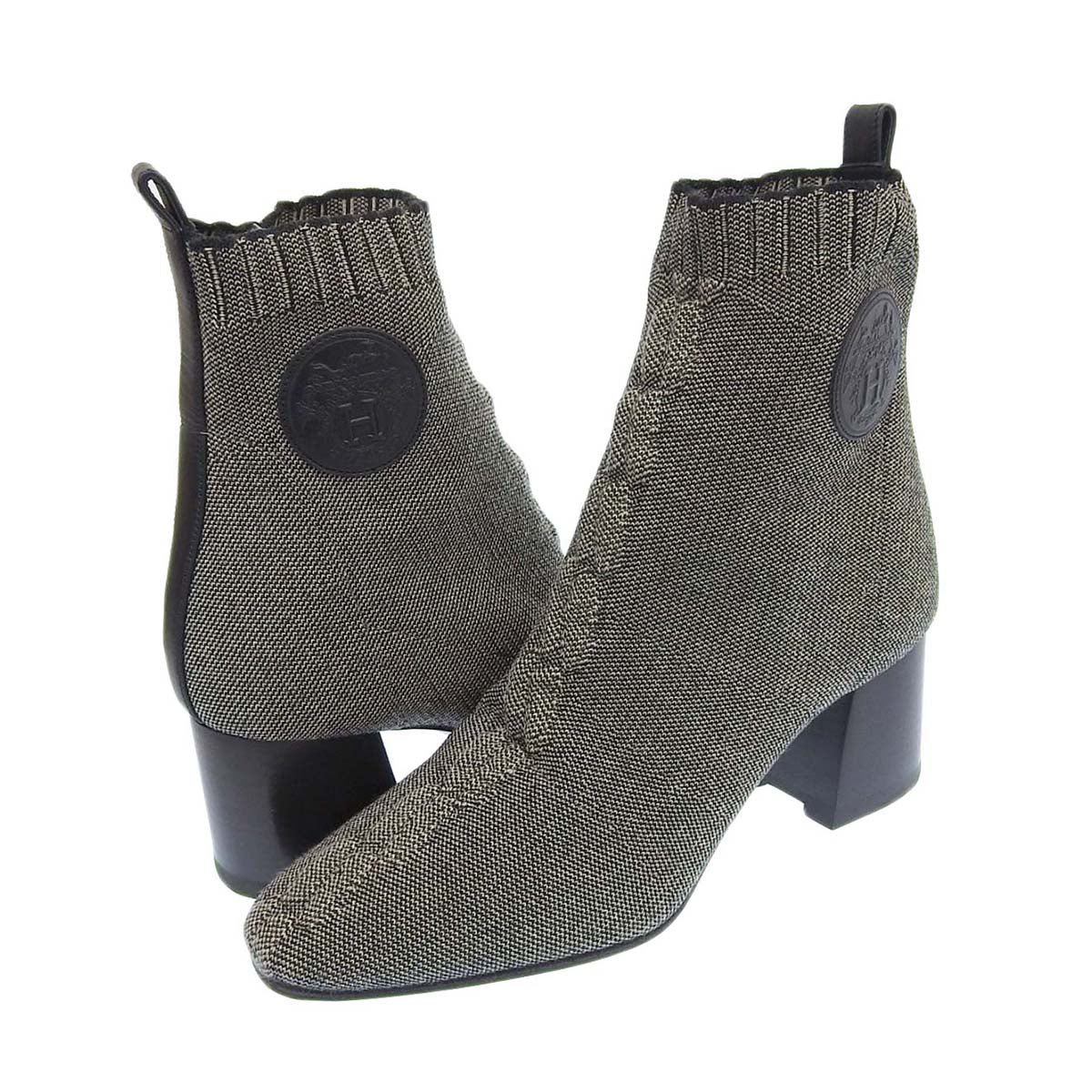 Hermes Volver Short Boots Beige Gray Black