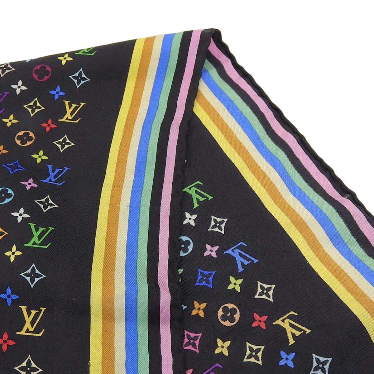 Louis Vuitton Silk Scarf Black Multicolor