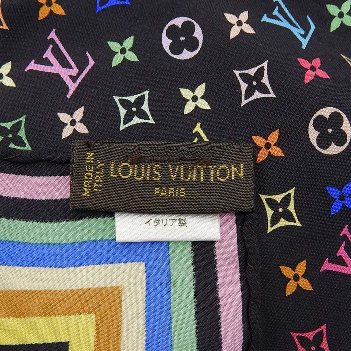 Louis Vuitton Silk Scarf Black Multicolor