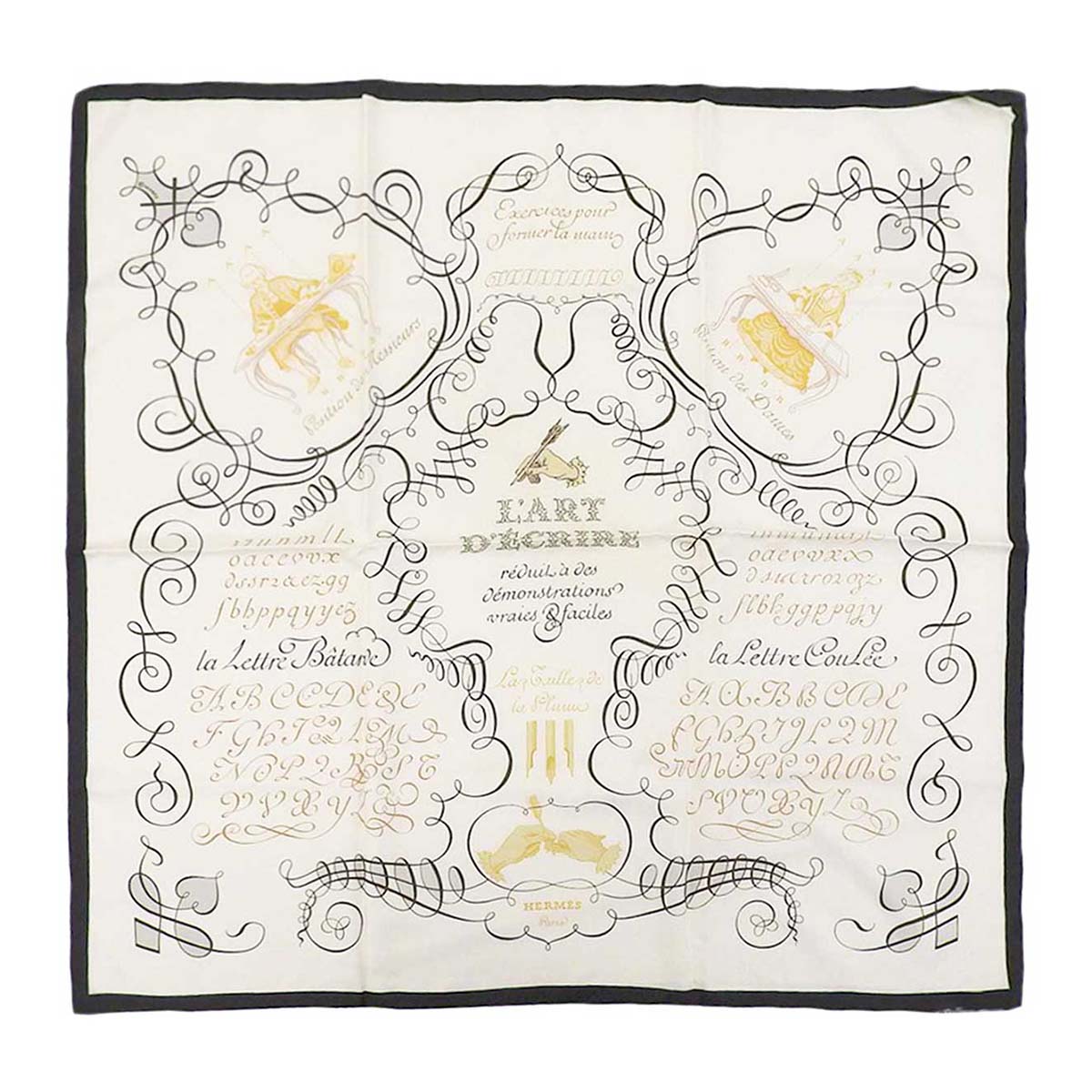 Hermes Silk Scarf Black Ivory