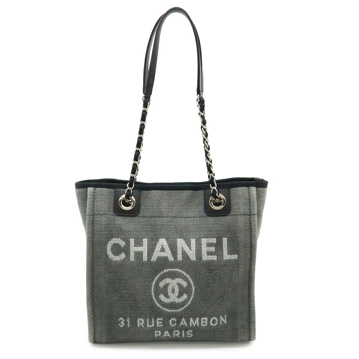 Chanel Deauville Canvas Leather Tote Bag