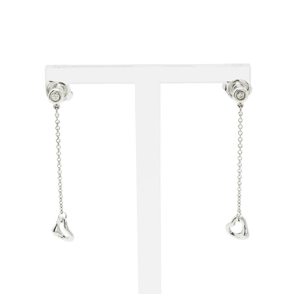 Tiffany & Co. Elsa Peretti Diamond By the Yard Open Heart Silver Earrings
