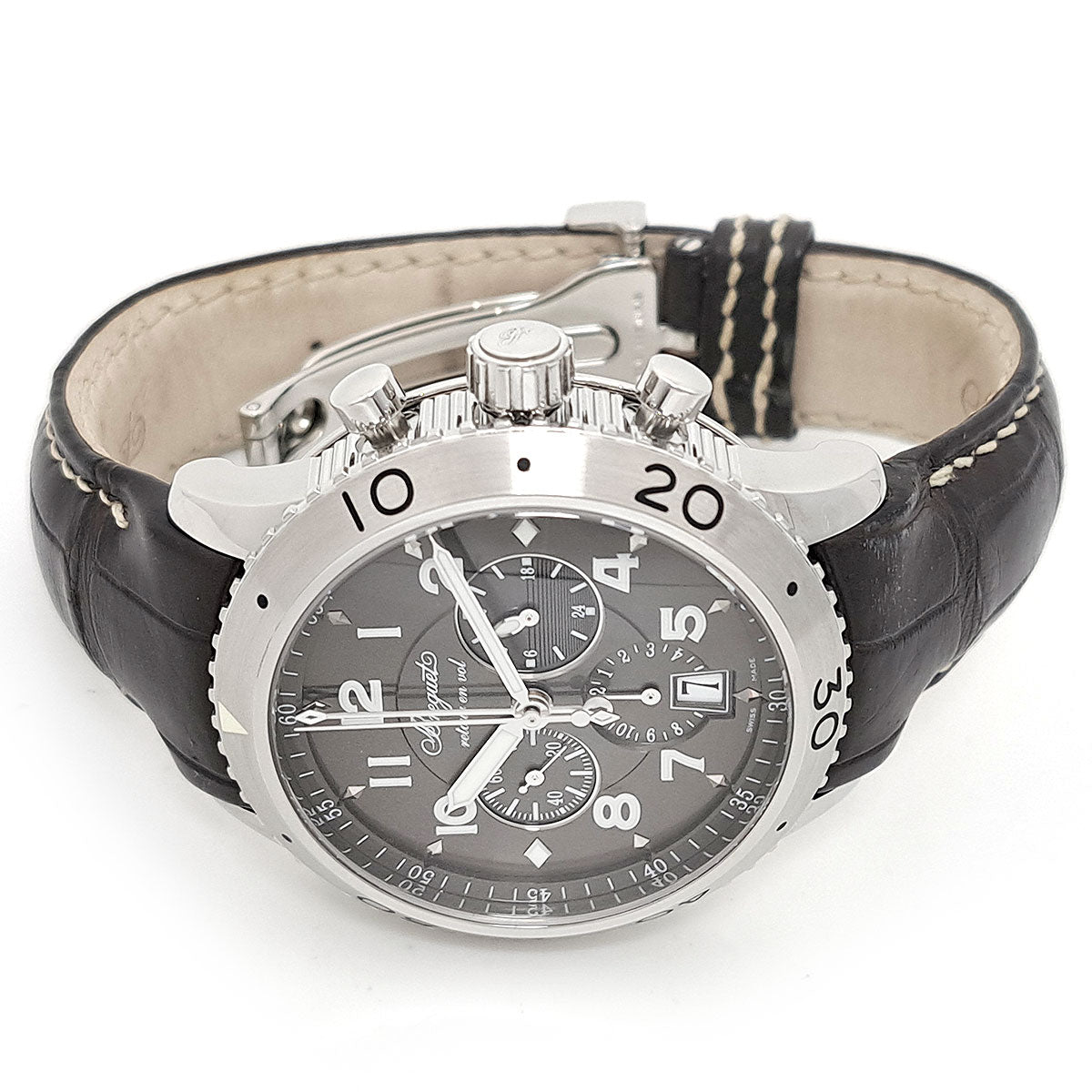 Breguet Stainless Steel Leather Automatic Flyback Chronograph Watch