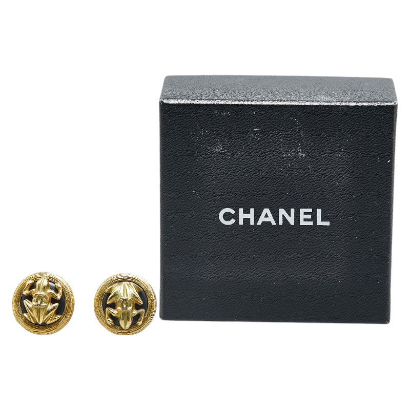 Chanel Vintage Coco Mark Frog Motif Clip-On Earrings in Very Good Condition