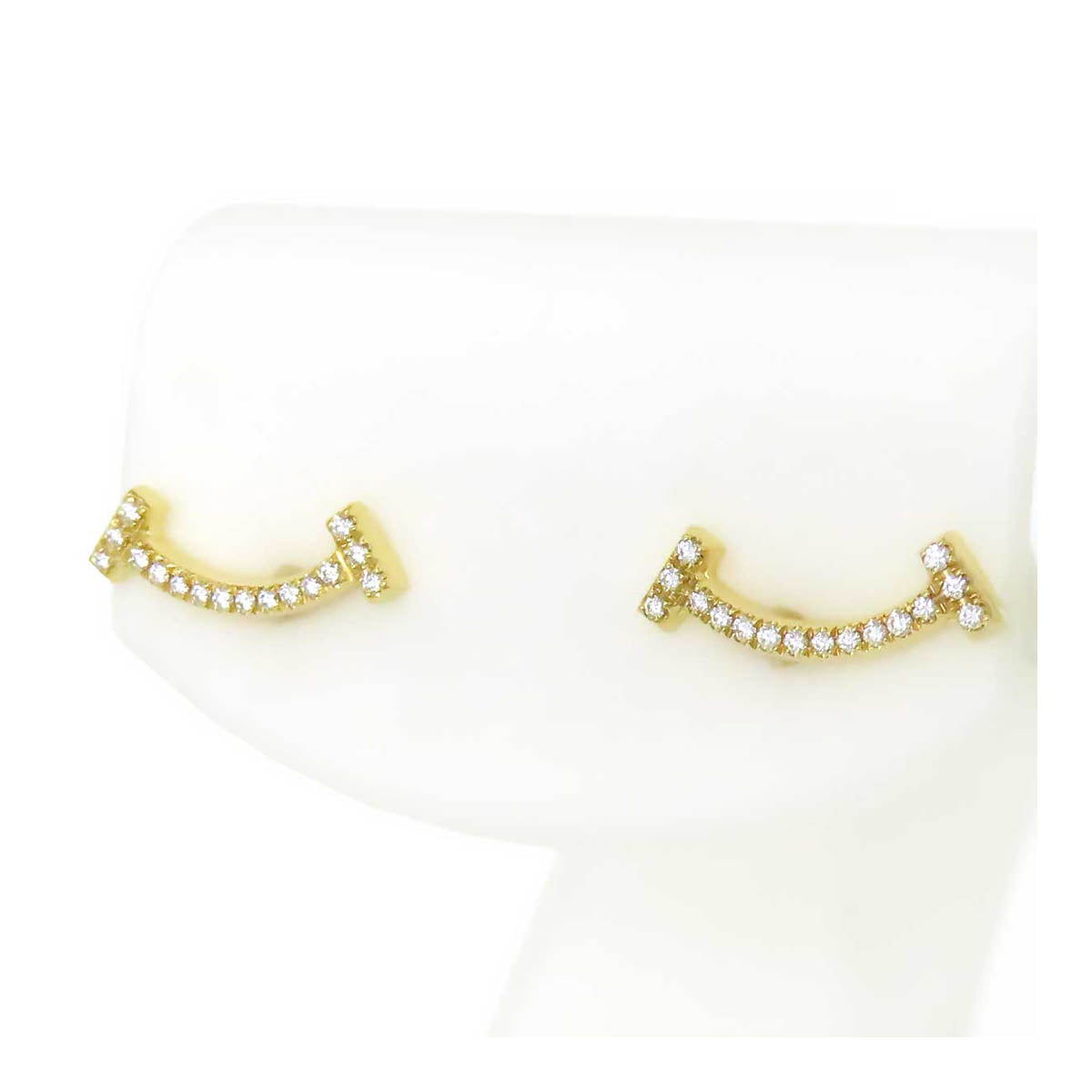 Tiffany & Co K18YG Diamond T Smile Earrings