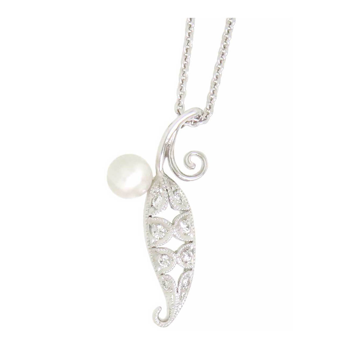 Mikimoto K18WG Akoya Pearl Diamond Necklace