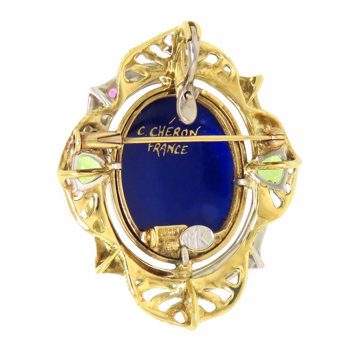 K18 Pt900 Sapphire Pendant Top Brooch