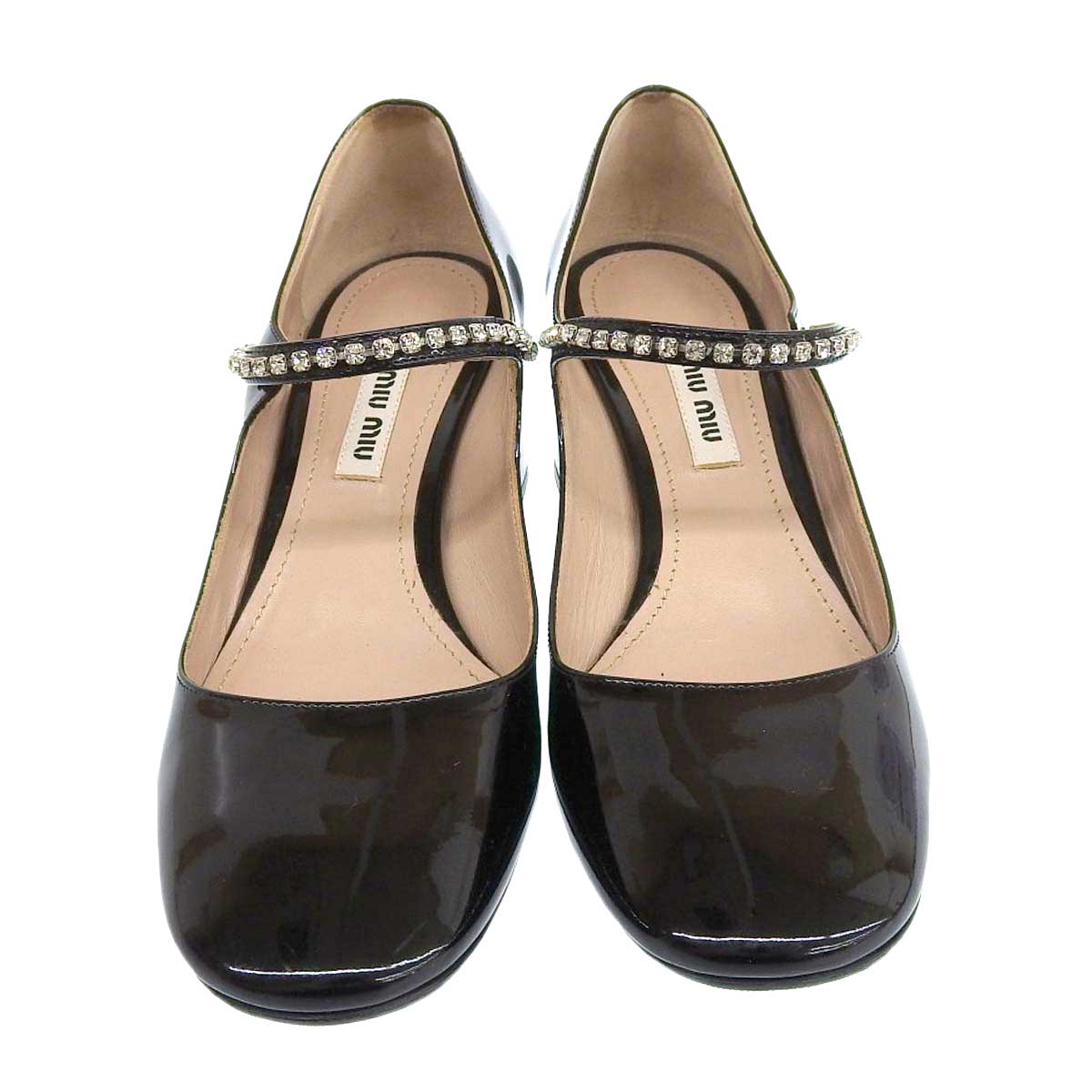 Miu Miu Patent Leather Rhinestone Strap Pumps