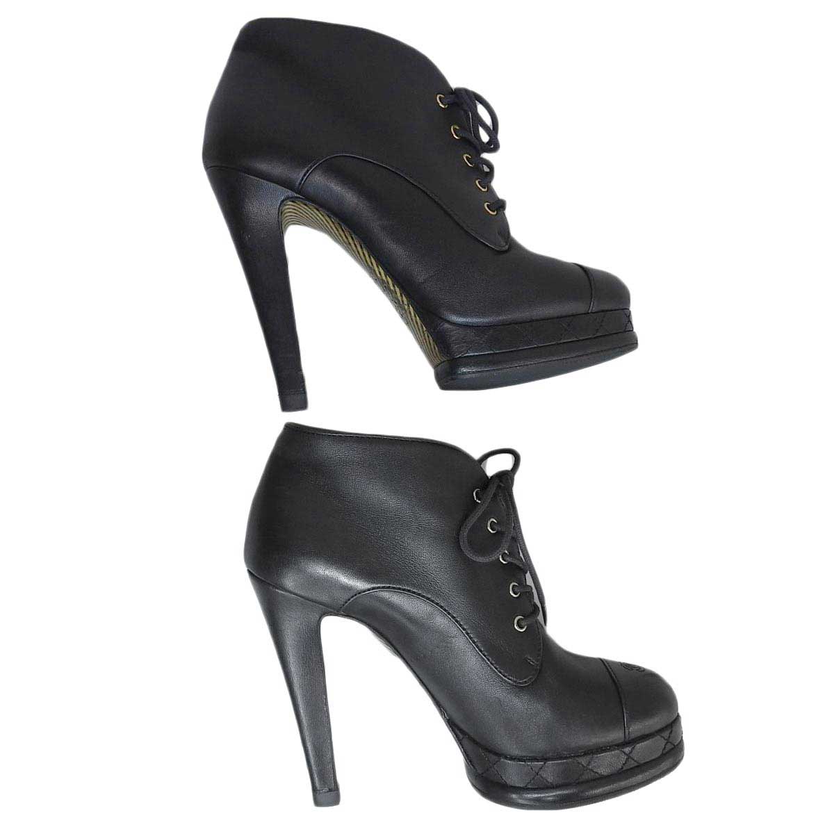 Chanel Lace-Up Booties G28406 Black