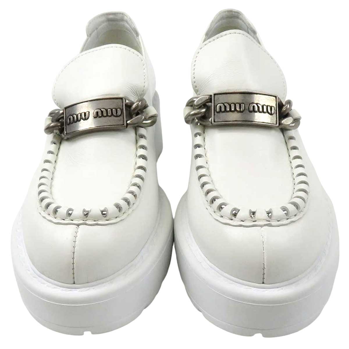 Miu Miu Leather Logo Buckle Loafers