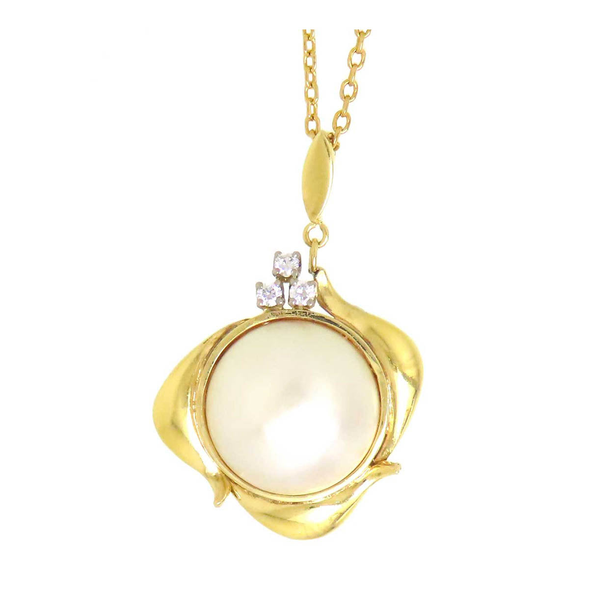 Mikimoto Necklace K18YG K14YG Mabe Pearl Diamond