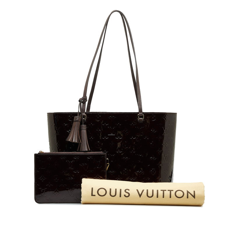 Louis Vuitton Long Beach MM Patent Leather Tote Bag M90475 in Very Good Condition