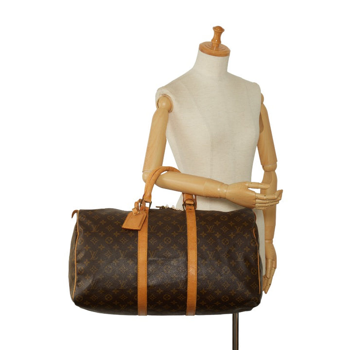 Louis Vuitton Monogram Keepall 50 Boston Bag M41426 Brown PVC Leather in Very Good Condition