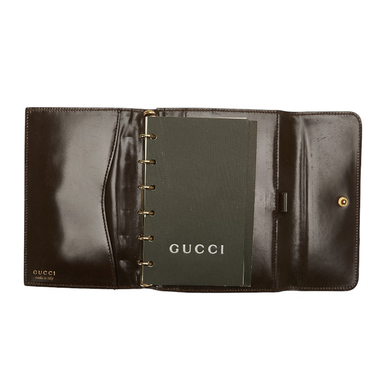 Gucci Leather Logo Plate Agenda 6-Ring Notebook Cover in Fair Condition