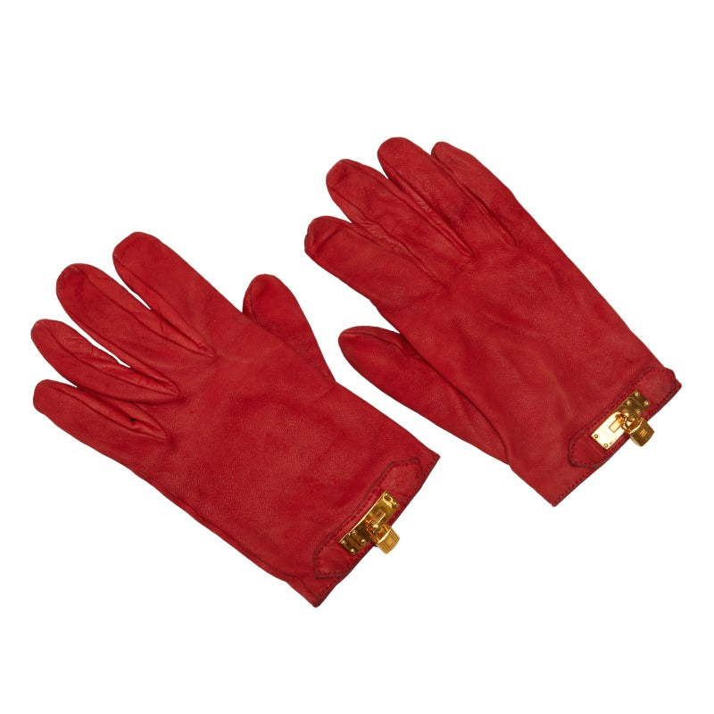 Hermes Leather Kelly Glove Cadena Charm Gloves Size 7 in Good Condition