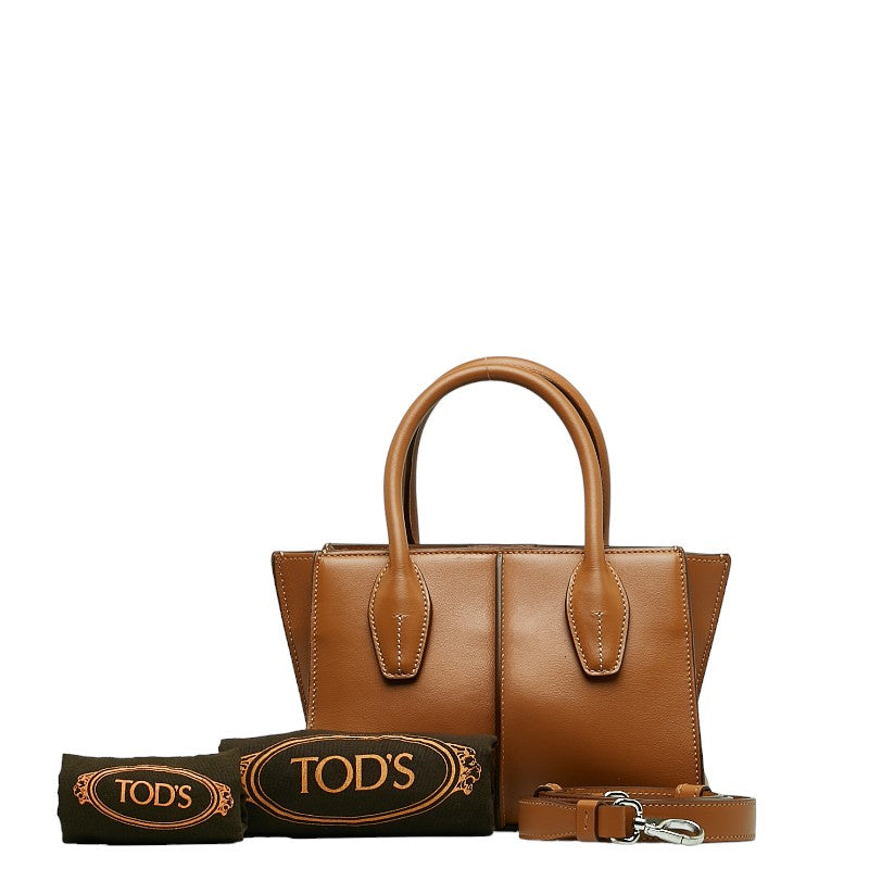 Tod's Leather Holly Stitch Mini Handbag 2WAY Brown in Very Good Condition