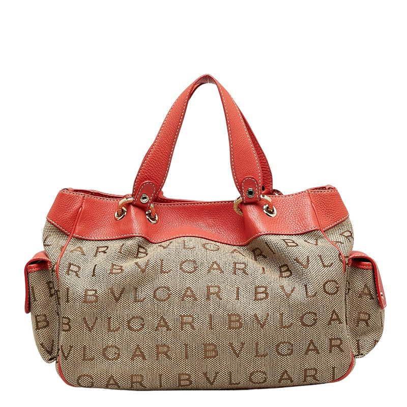 Bvlgari Logo Canvas & Leather Tote Bag Canvas Tote Bag in Good condition