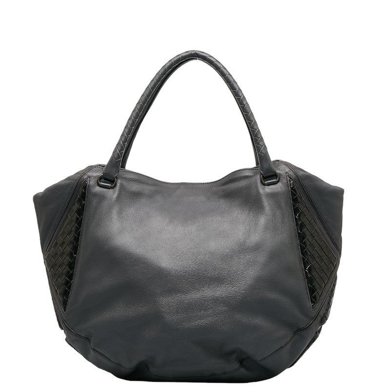 Bottega Veneta Intrecciato Leather Tote Handbag Gray Black