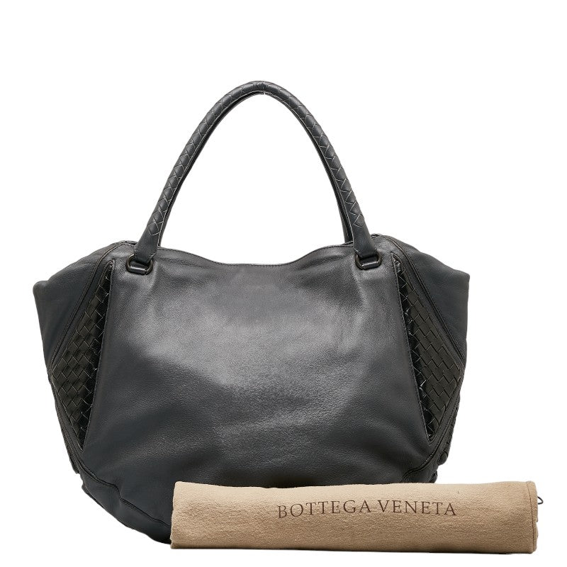 Bottega Veneta Intrecciato Leather Tote Handbag Gray Black