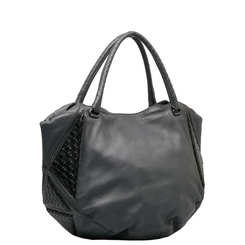 Bottega Veneta Intrecciato Leather Tote Handbag Gray Black