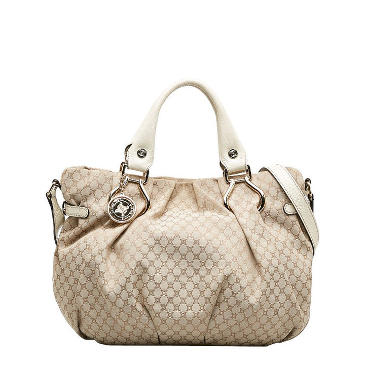 Celine Macadam Pillow Small Python Embossed Canvas Leather Handbag in Very Good Condition