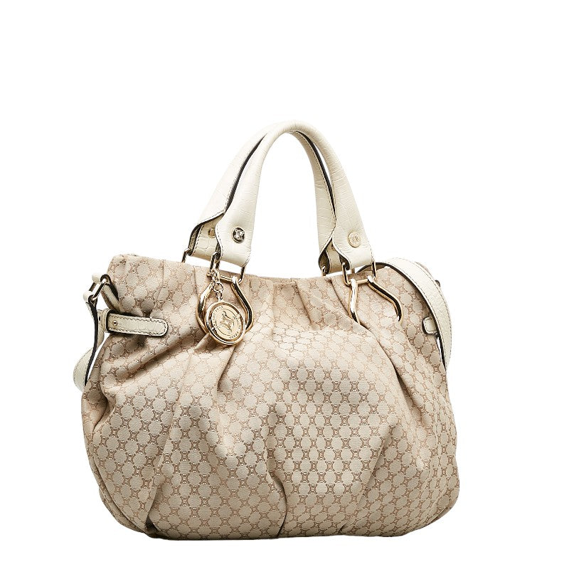 Celine Macadam Pillow Small Python Embossed Canvas Leather Handbag in Very Good Condition