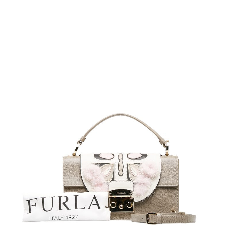 Furla Metropolis Butterfly Fur Leather Handbag in Very Good Condition