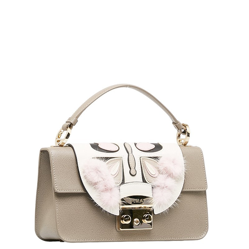 Furla Metropolis Butterfly Fur Leather Handbag