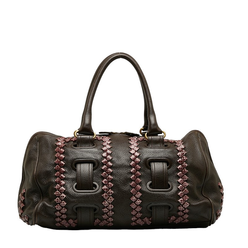 Bottega Veneta Leather Python Mini Boston Handbag