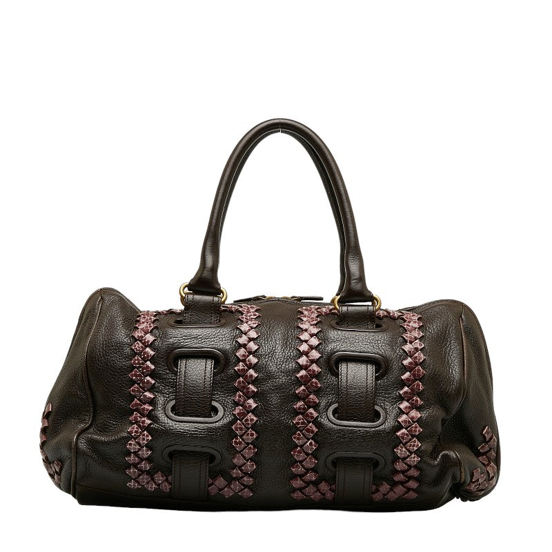 Bottega Veneta Leather Python Mini Boston Handbag in Very Good Condition