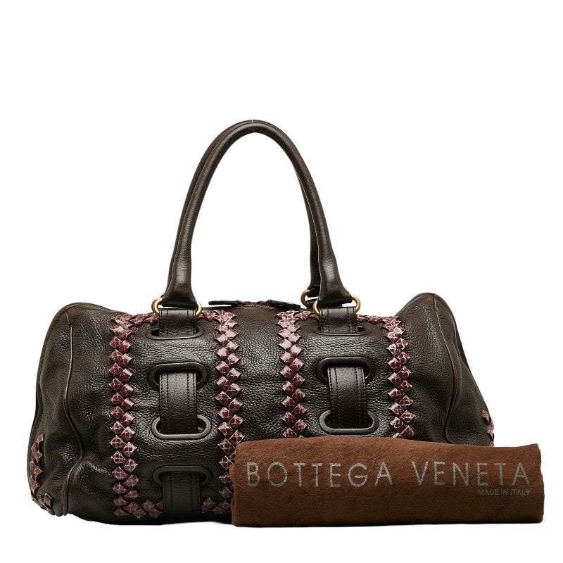 Bottega Veneta Leather Python Mini Boston Handbag in Very Good Condition