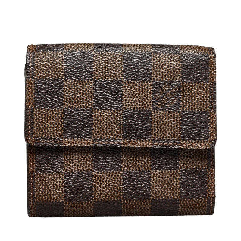 Louis Vuitton Damier Elise Trifold Wallet N61654 Brown PVC Leather in Very Good Condition