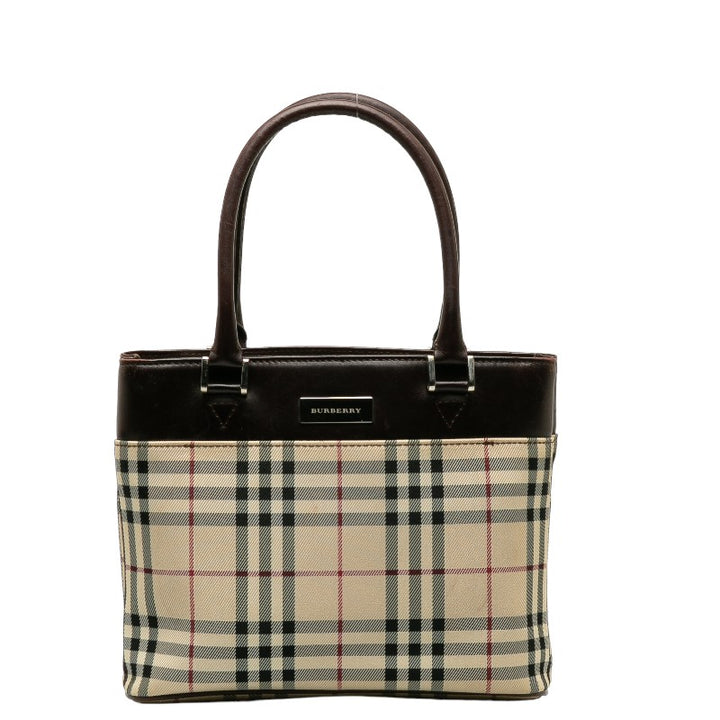 Burberry Nova Check Canvas Leather Handbag Beige Brown in Very Good Condition