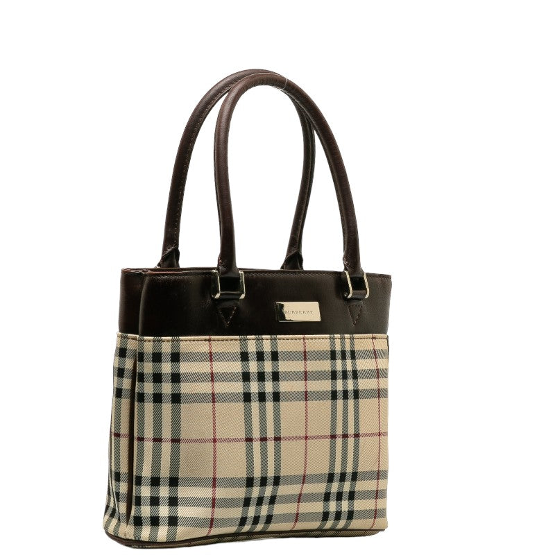 Burberry Nova Check Canvas Leather Handbag Beige Brown in Very Good Condition