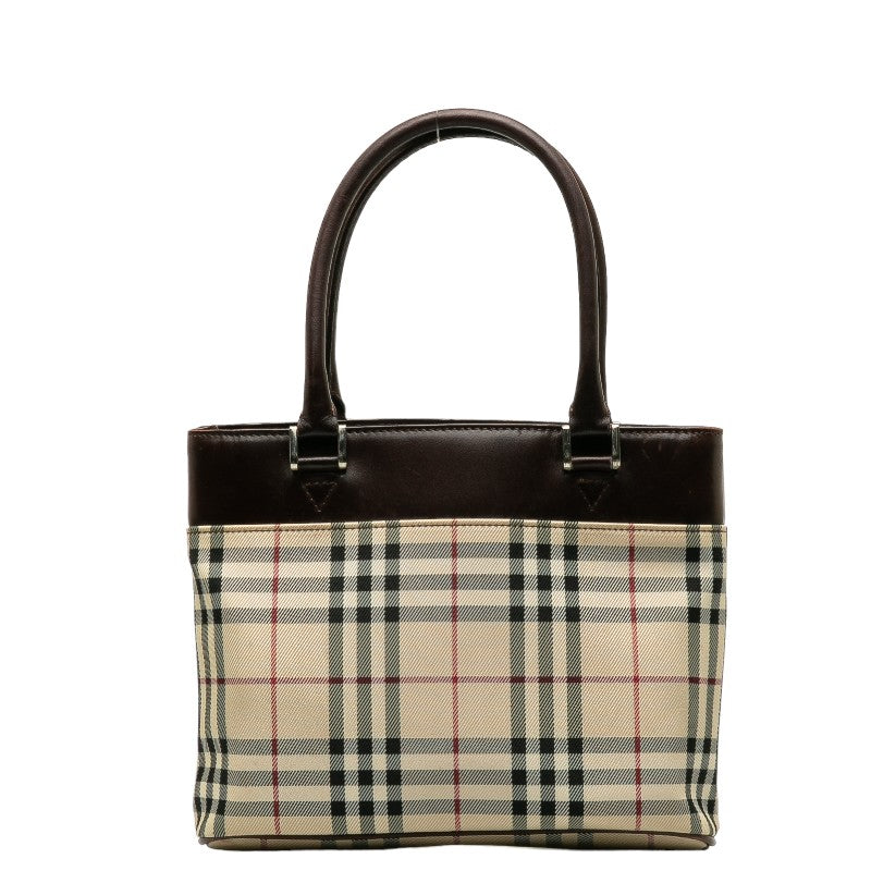 Burberry Nova Check Canvas Leather Handbag Beige Brown in Very Good Condition