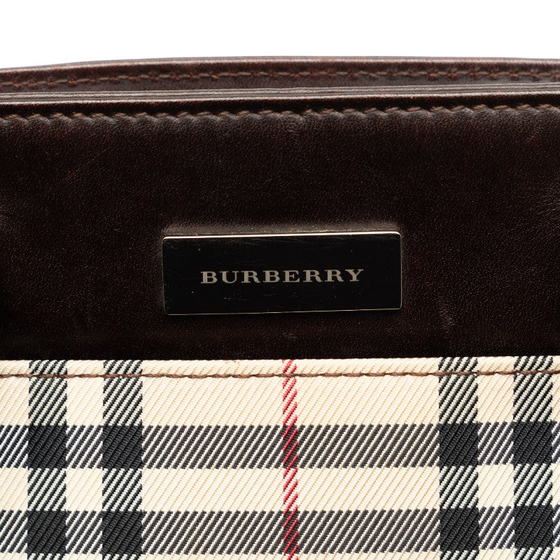 Burberry Nova Check Canvas Leather Handbag Beige Brown in Very Good Condition