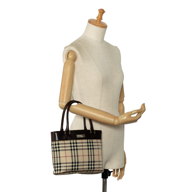 Burberry Nova Check Canvas Leather Handbag Beige Brown in Very Good Condition