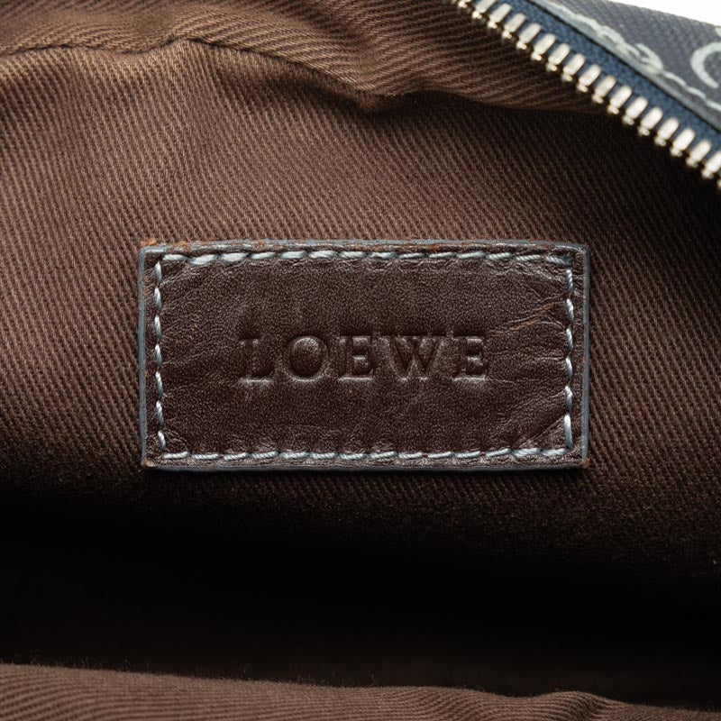 Loewe Anagram Pouch Navy Brown PVC Leather in Very Good Condition